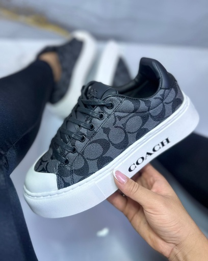 Coach Plataforma Negro Tejido Punta Blanca CH93