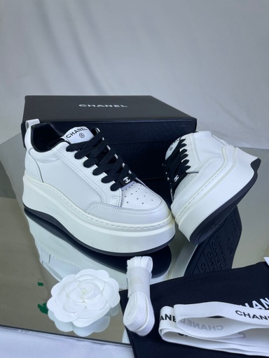 Chanel Blanco Plataforma Cordon Negro